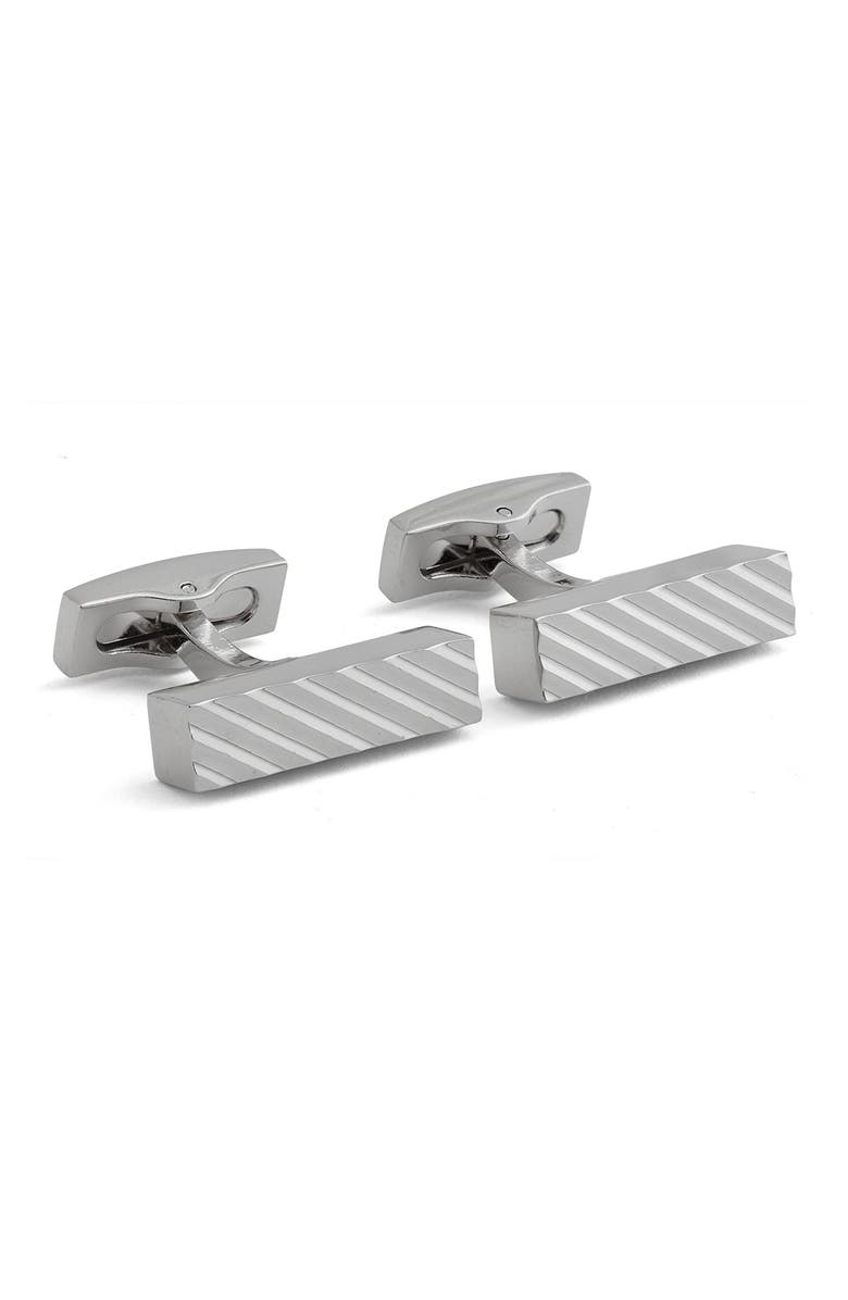 Hickey Freeman Silver Rhodium Plated Textured Cuff Links, Main, color, 