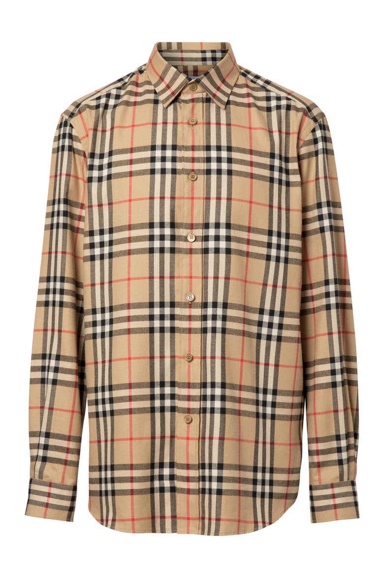Chambers Check Button-Up Flannel Shirt, Alternate, color, BEIGE