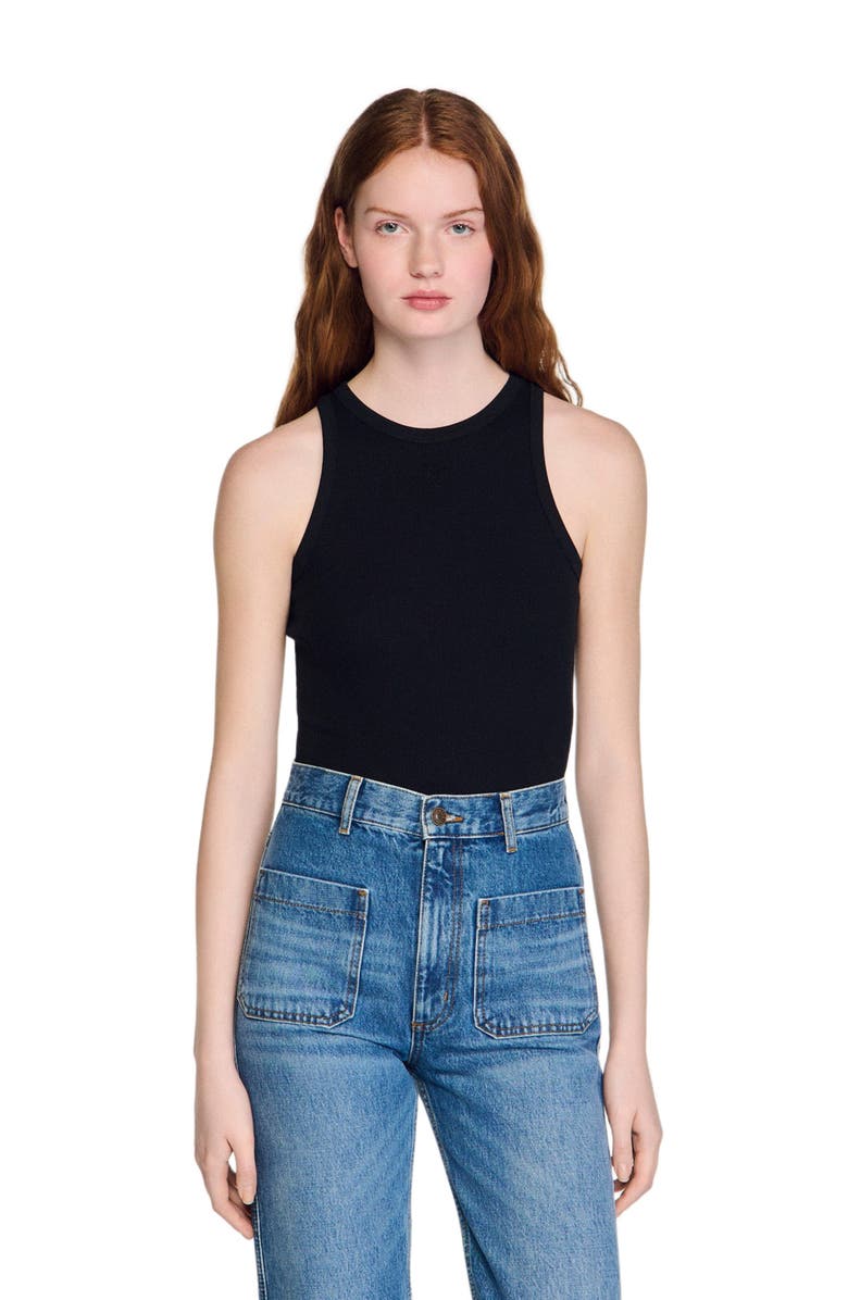 SANDRO Embroidered vest top, Main, color, Black