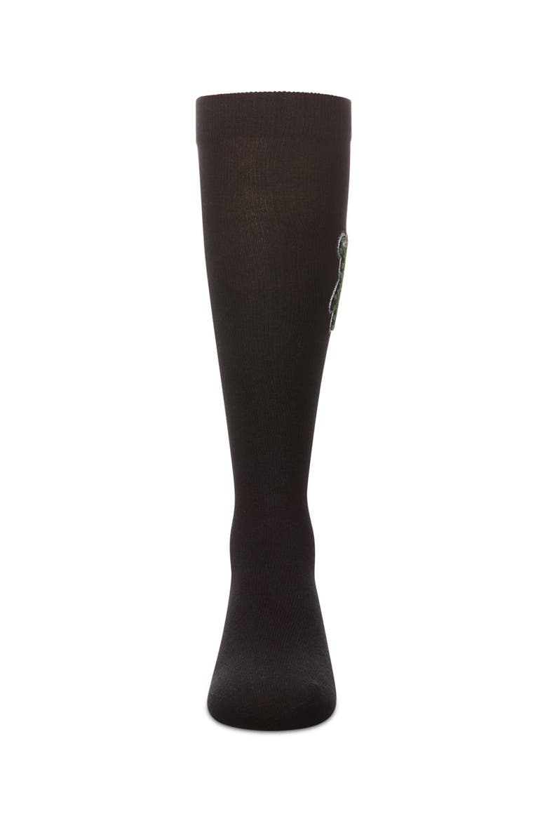 Boxed Bear Patch Knee High Socks, Alternate, color, Black