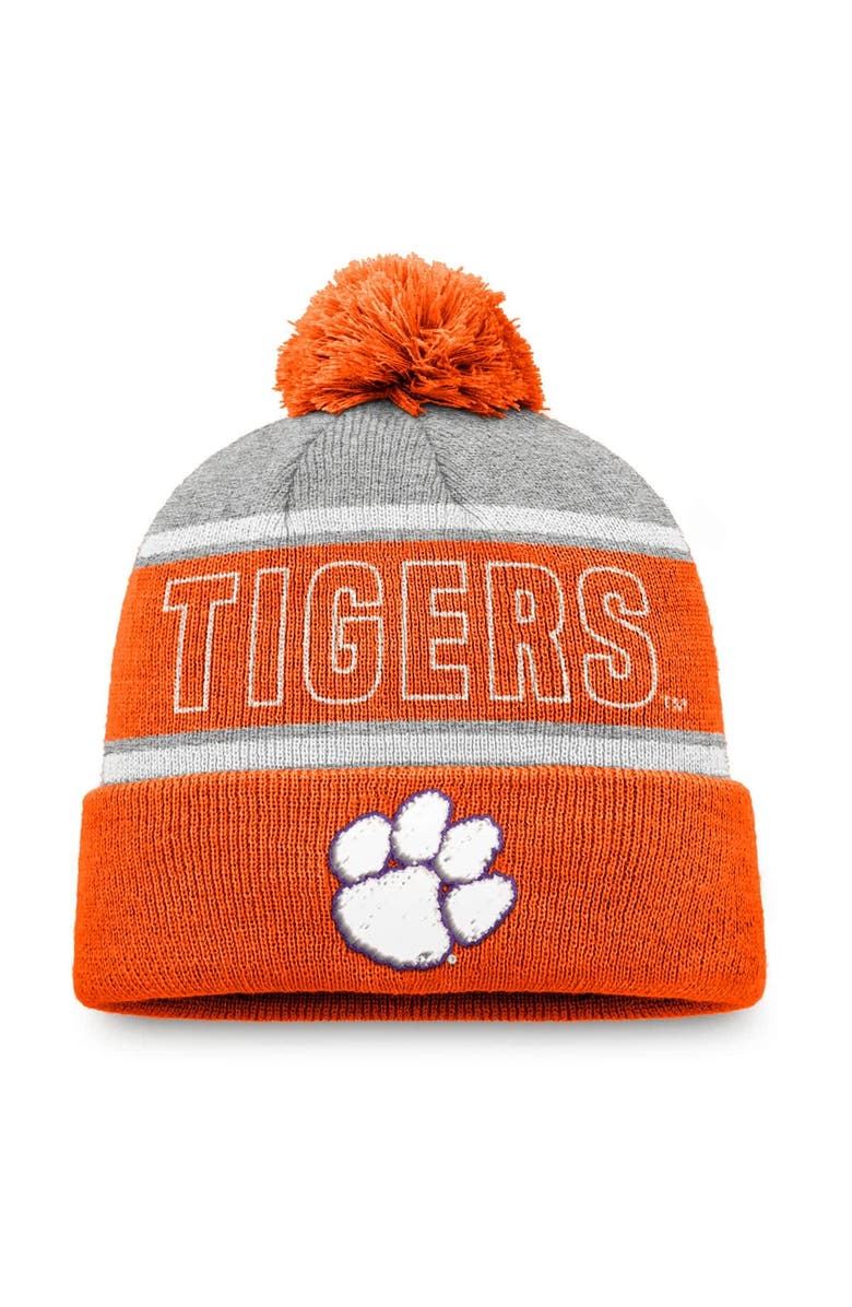 TOP OF THE WORLD Men's Top of the World Orange Clemson Tigers Two-Tone Cuffed Knit Hat with Pom, Main, color, 