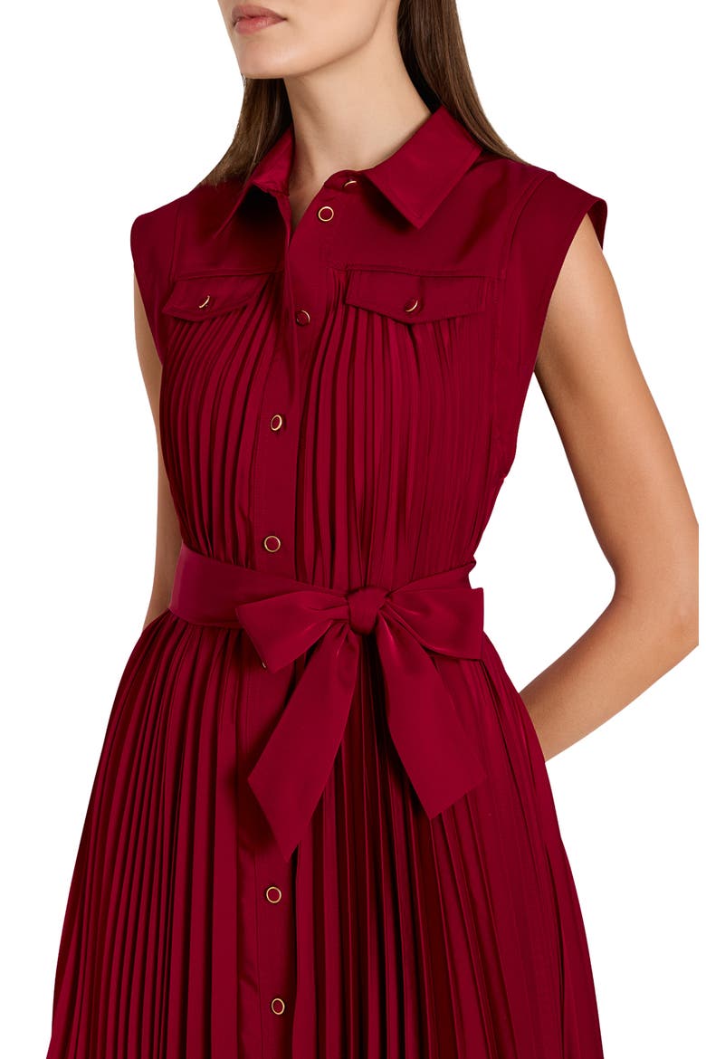 Johanna Pleated Twill Midi Dress, Alternate, color, BURGUNDY