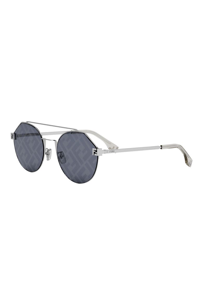 'Fendi Sky 55mm Round Sunglasses, Alternate, color, SHINY PALLADIUM / BLU MIRROR