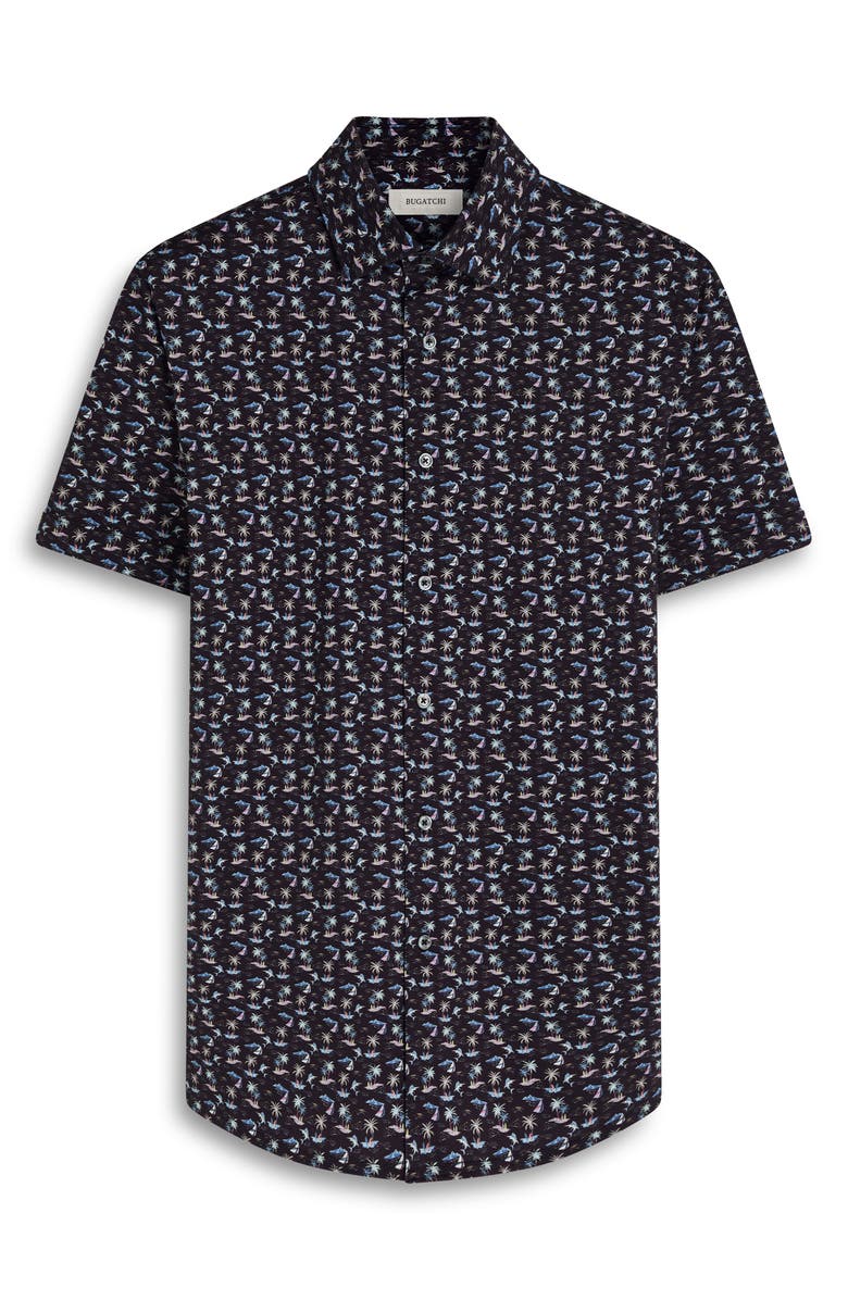 Bugatchi Milo OoohCotton<sup>®</sup> Short Sleeve Button-Up Shirt, Alternate, color, Midnight