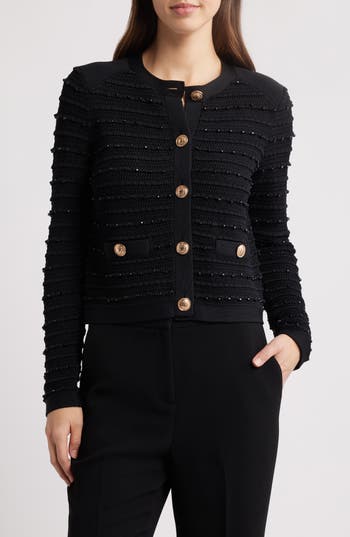 Milly Beaded Textured Cardigan In Black