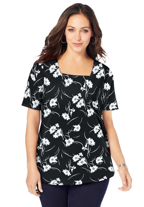 Stretch Cotton Square Neck Tee (Plus Available)