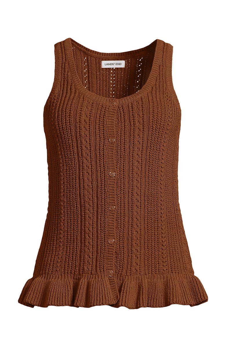 Lands' End Cotton Boucle Ruffle Hem Sleeveless Sweater, Alternate, color, Rich Ginger Brown