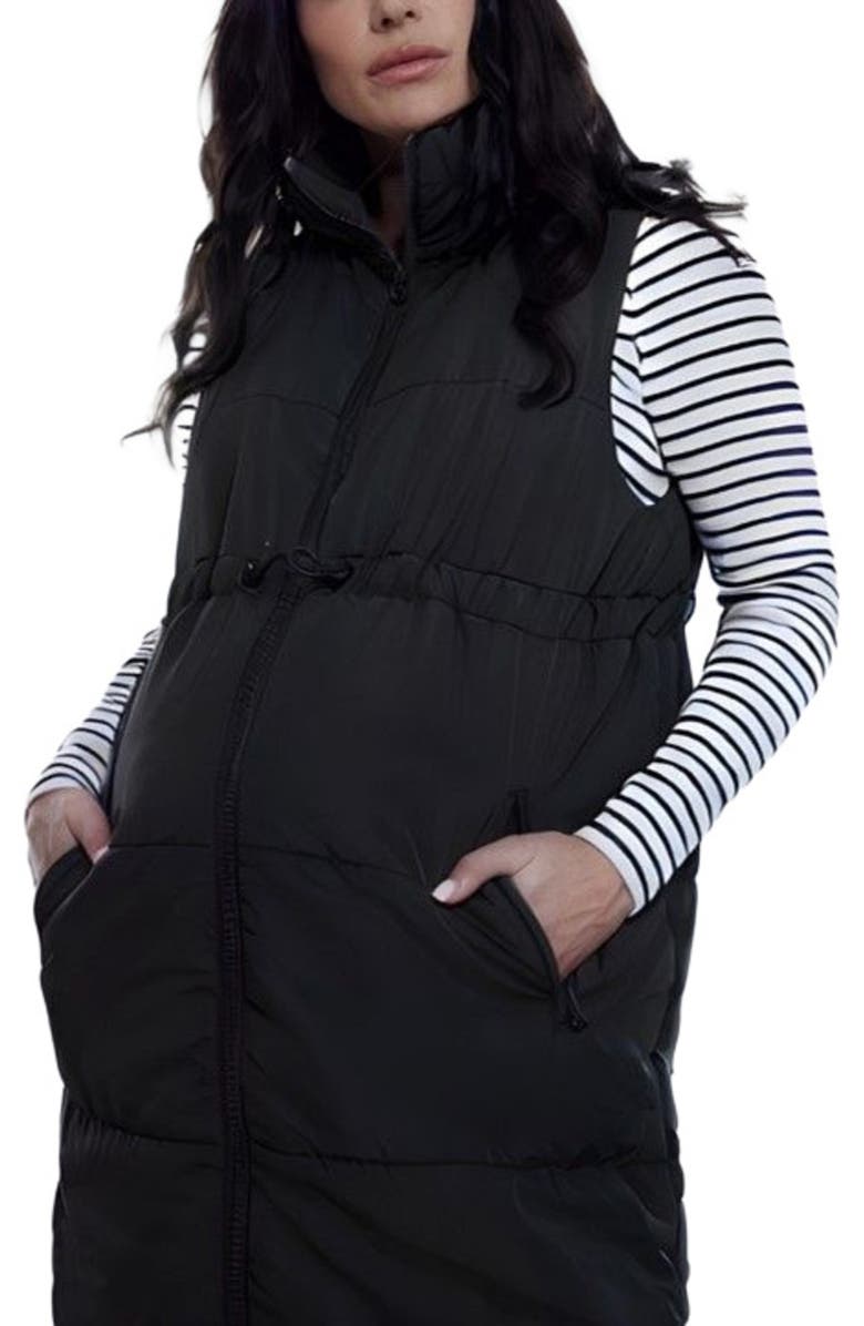 MOTHERHOOD MATERNITY Woven Full-Zip Sleeveless Quilted Puffer Vest, Alternate, color, Black