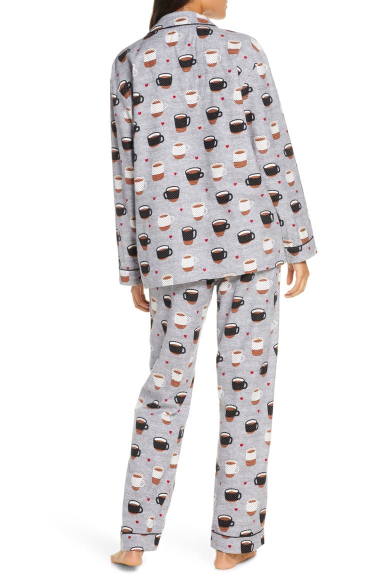 Print Flannel Pajamas, Alternate, color, HEATHER GREY