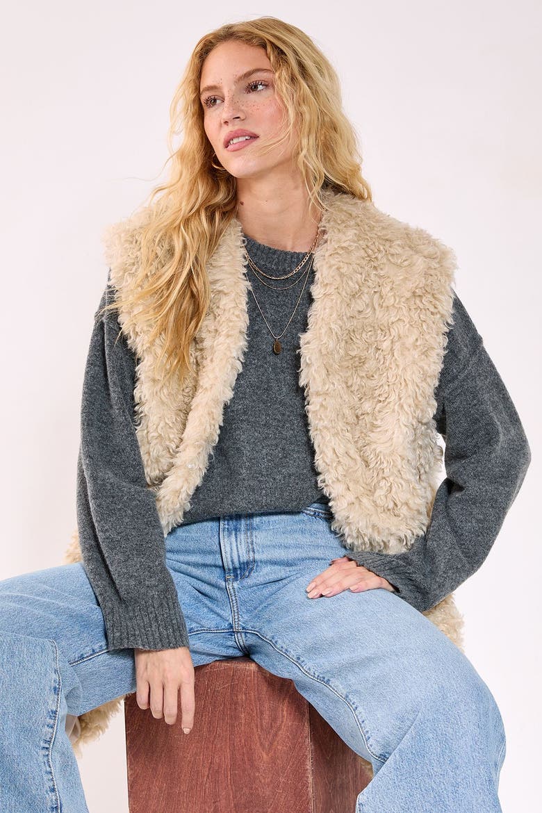 Curly Faux Fur Borg Gilet, Alternate, color, Ecru