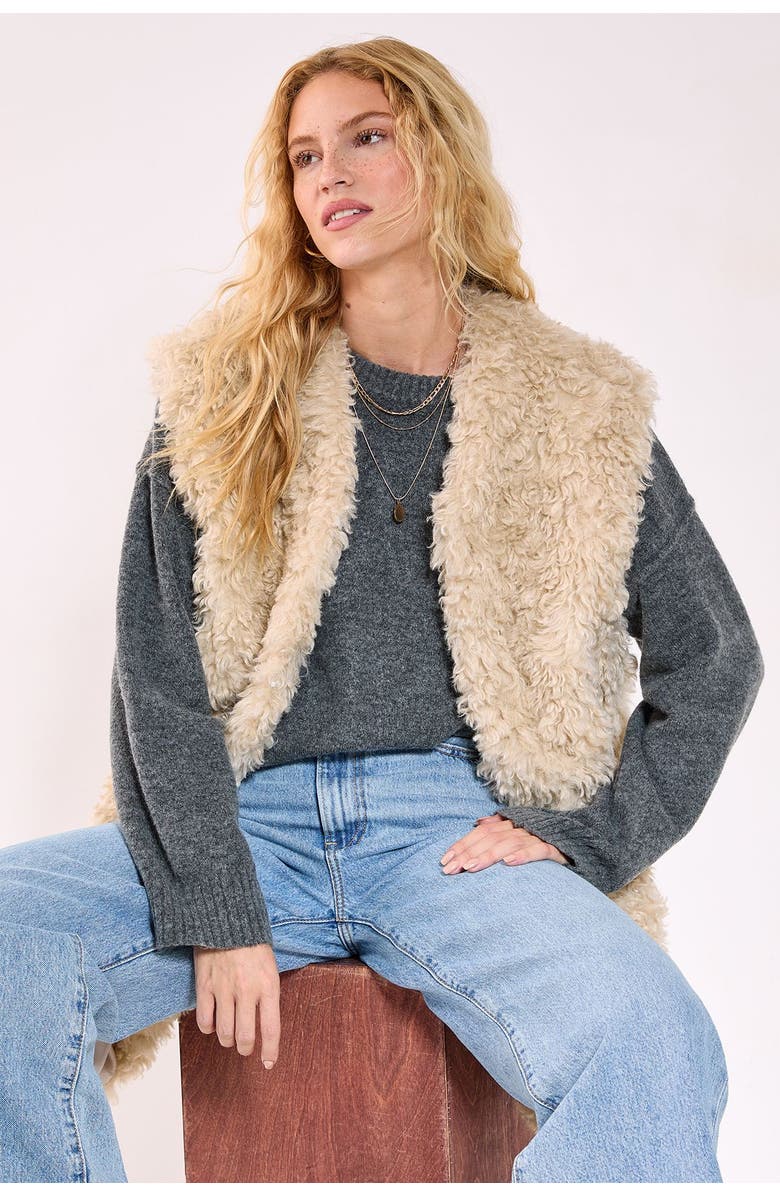 NASTY GAL Curly Faux Fur Borg Gilet, Alternate, color, Ecru