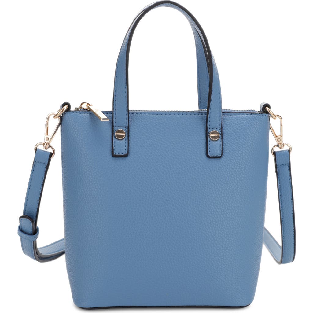 Mali + Lili Mia Mini Recycled Vegan Leather Crossbody Tote In Denim Blue