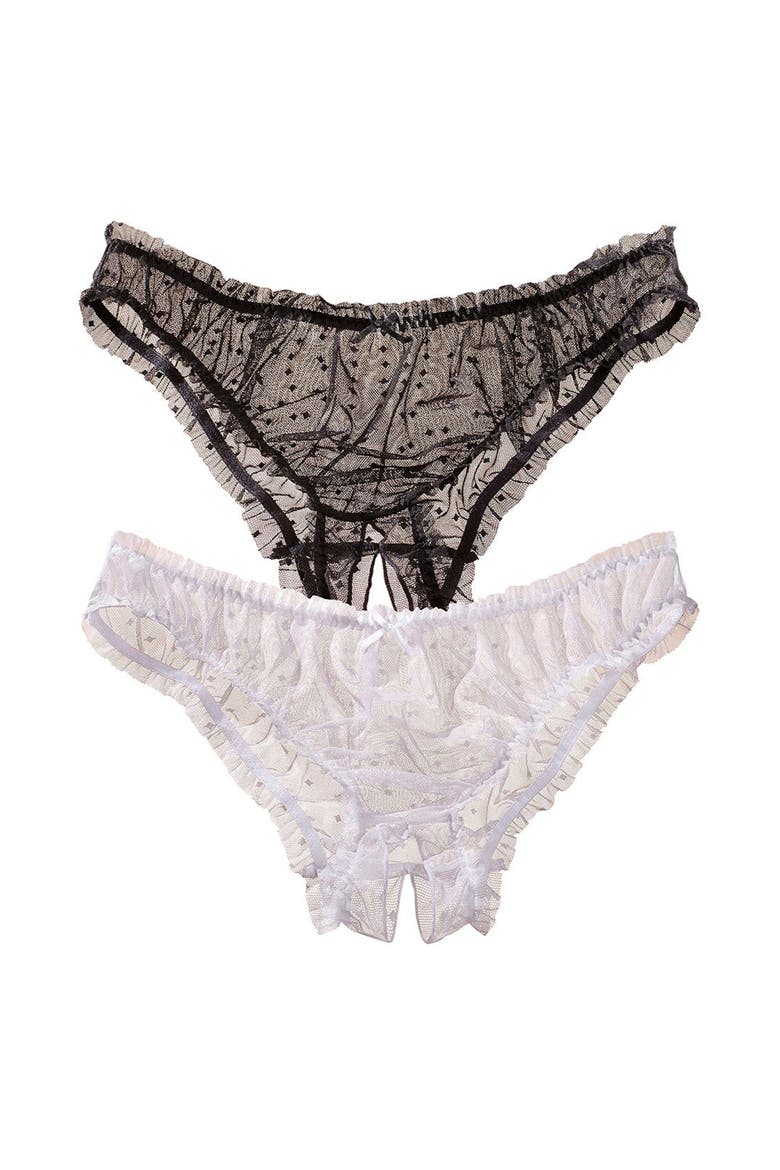 Women's 2 Pk Sheer Open Panties, Main, color, Black & White