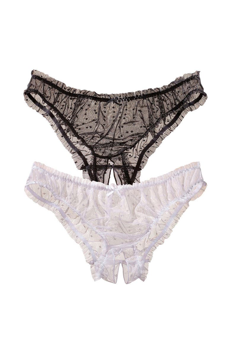 LASCANA 2 Pk Sheer Open Panties, Main, color, Black
White