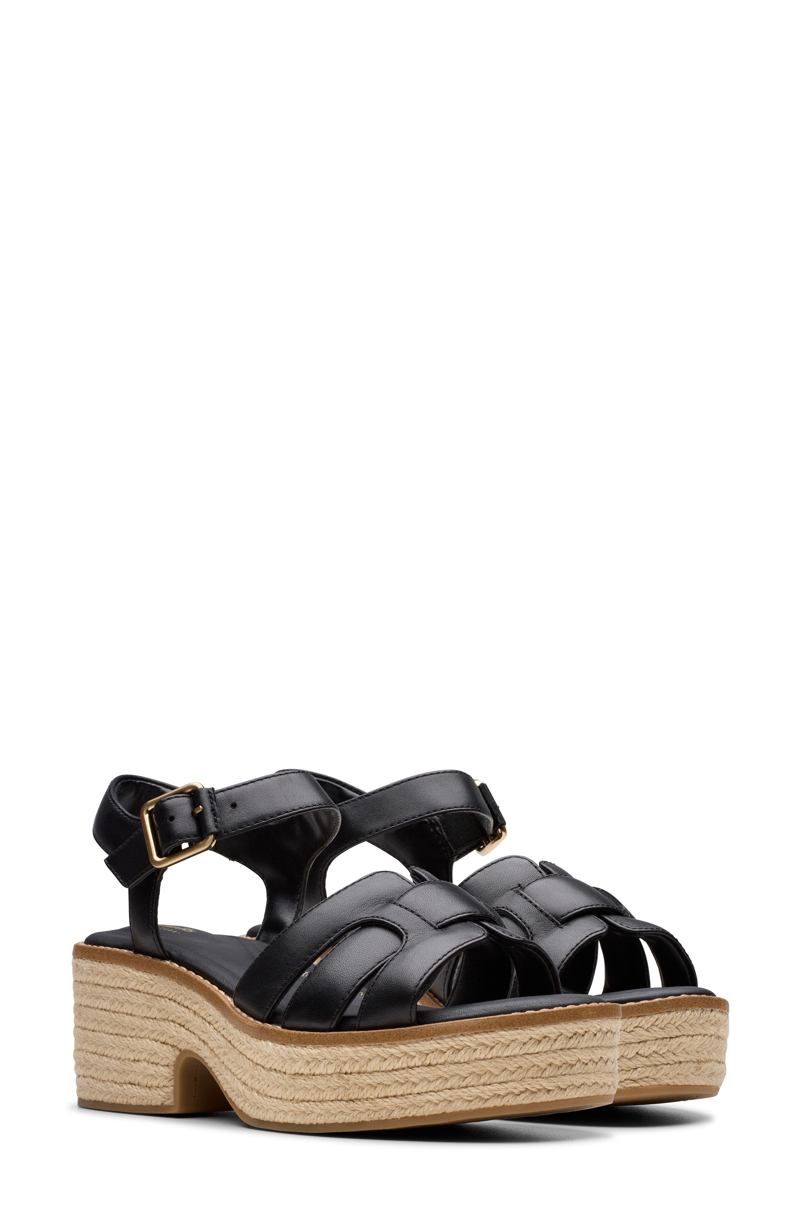 Clarks<sup>®</sup> Coledale Strap Platform Sandal, Alternate, color, Black Leather