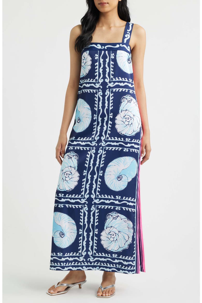 Casandra Print Sleeveless Maxi Dress, Main, color, LOW TIDE NAVY SHELL SHINE