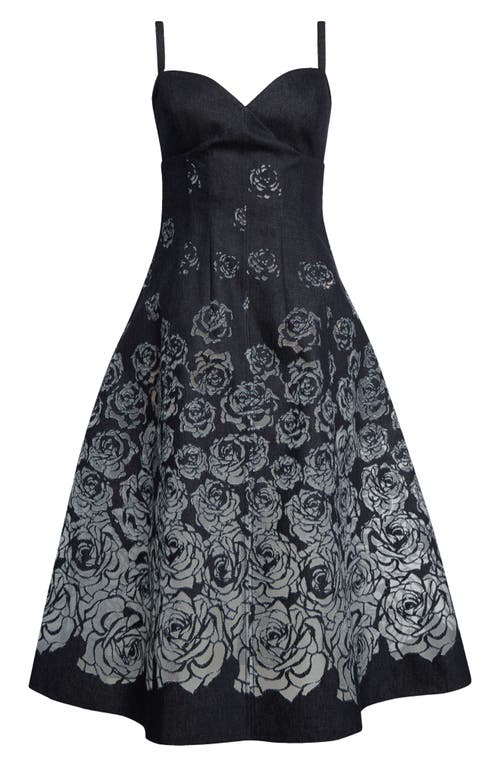 Shop Oscar De La Renta Devoré Rose Denim Dress In Indigo