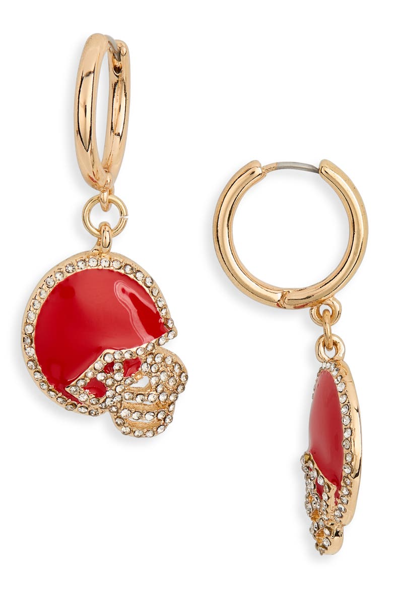 Helmet Huggie Drop Earrings, Main, color, RED MULTI- GOLD
