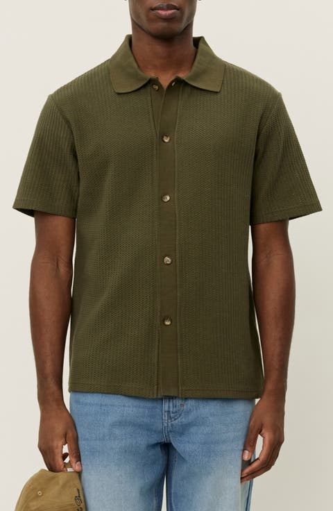 Axel Pointelle Short Sleeve Organic Cotton Button-Up Shirt