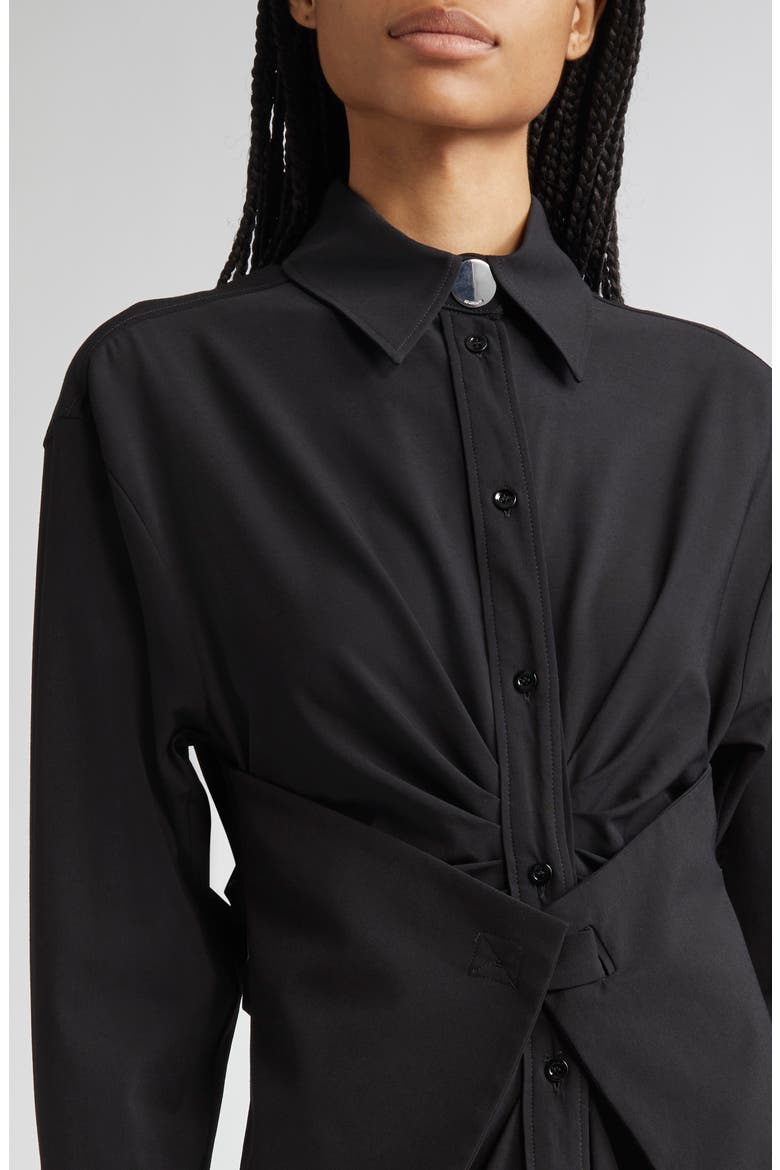 Pirania Ruched Long Sleeve Midi Shirtdress, Alternate, color, BLACK