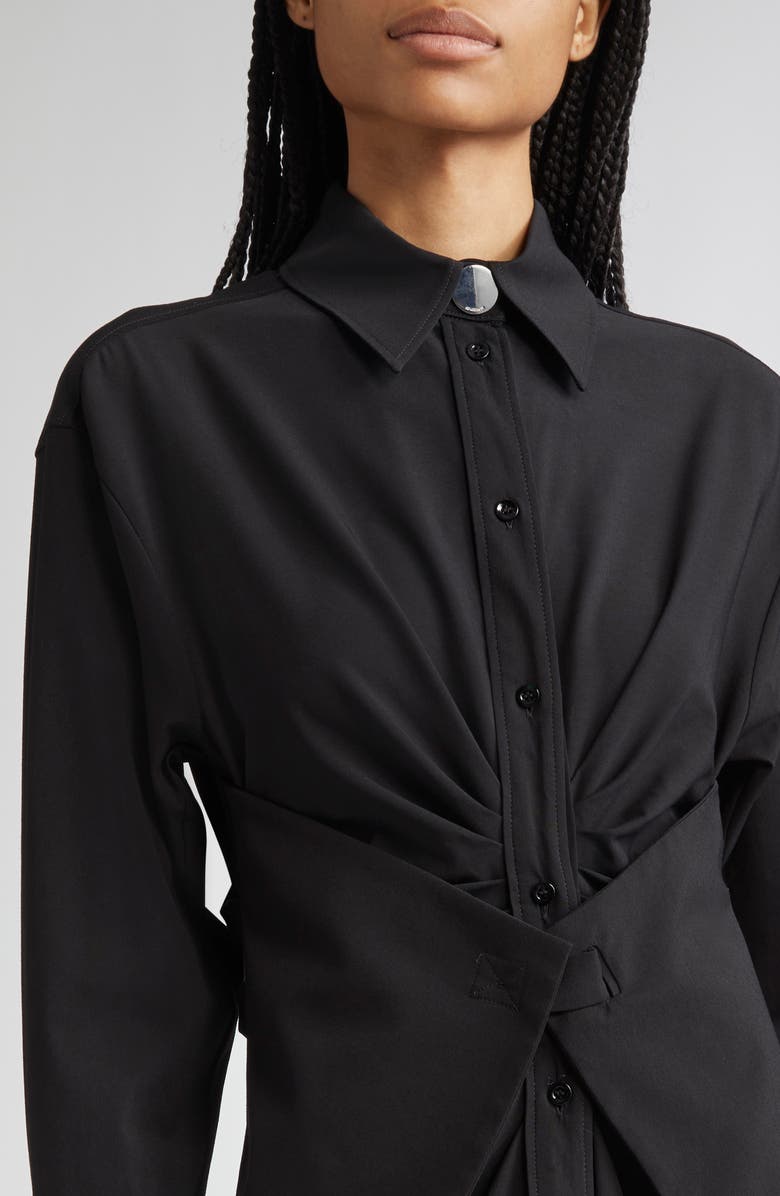 SPORTMAX Pirania Ruched Long Sleeve Midi Shirtdress, Alternate, color, Black