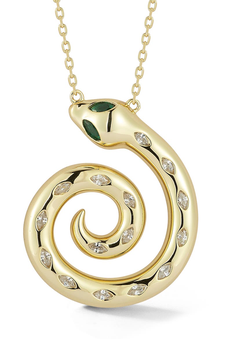 Cubic Zirconia Swirl Snake Pendant Necklace, Main, color, GOLD
