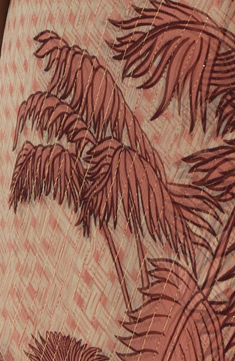 Johanna Ortiz Freedom Palm Print Metallic Silk Crêpe de Chine Maxi Dress, Alternate, color, Ecru / Peach