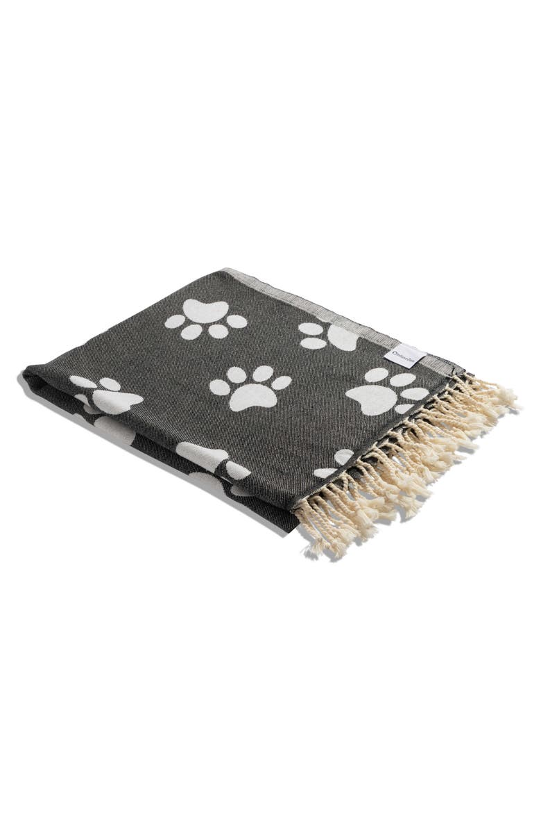 InfuseZen Paw Print Organic Cotton Turkish Towel, Alternate, color, Black