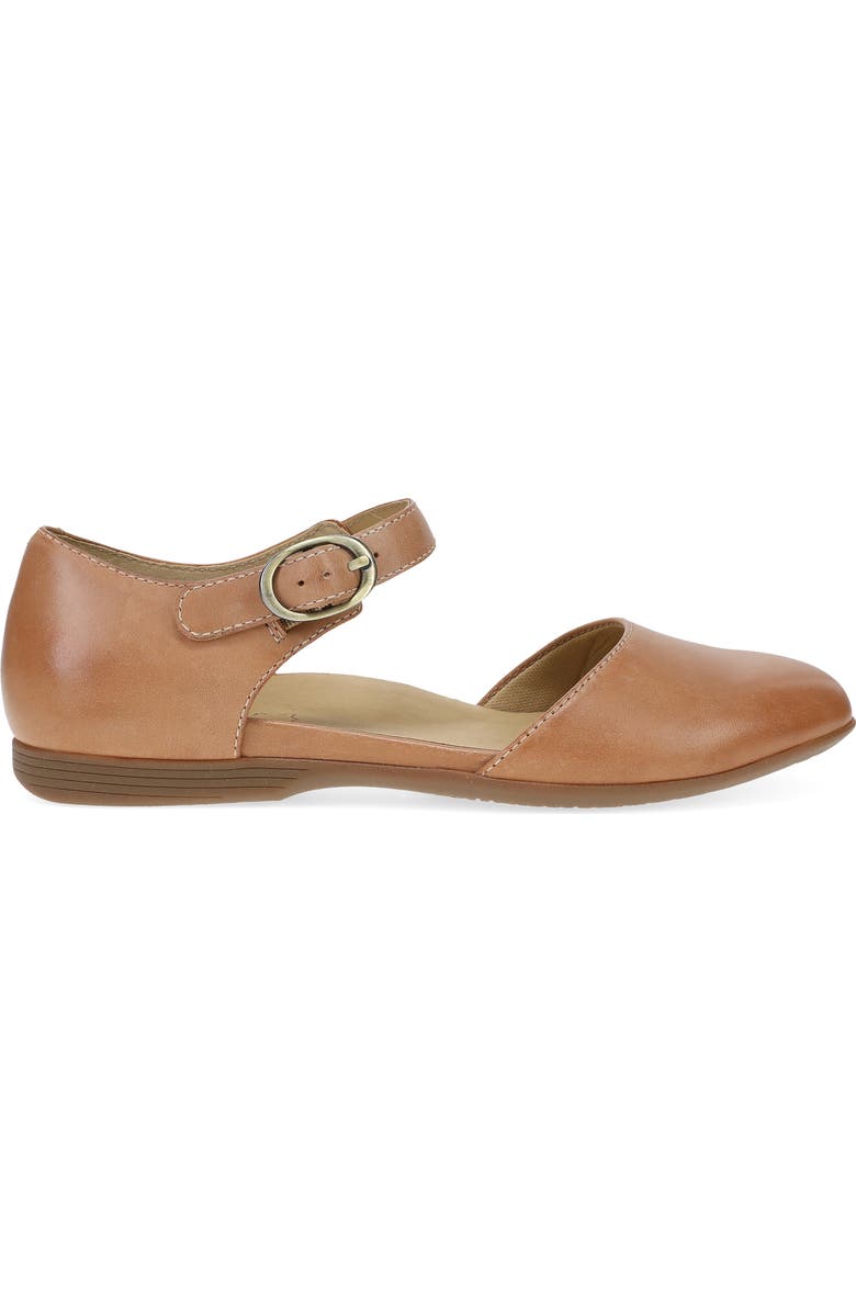 Dansko Liv Ankle Strap Flat, Alternate, color, Tan Burnished Nappa