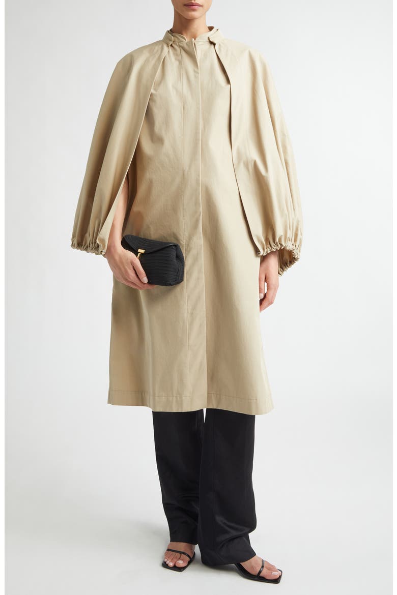 Cotton Gabardine Coat with Removable Cape, Alternate, color, BEIGE