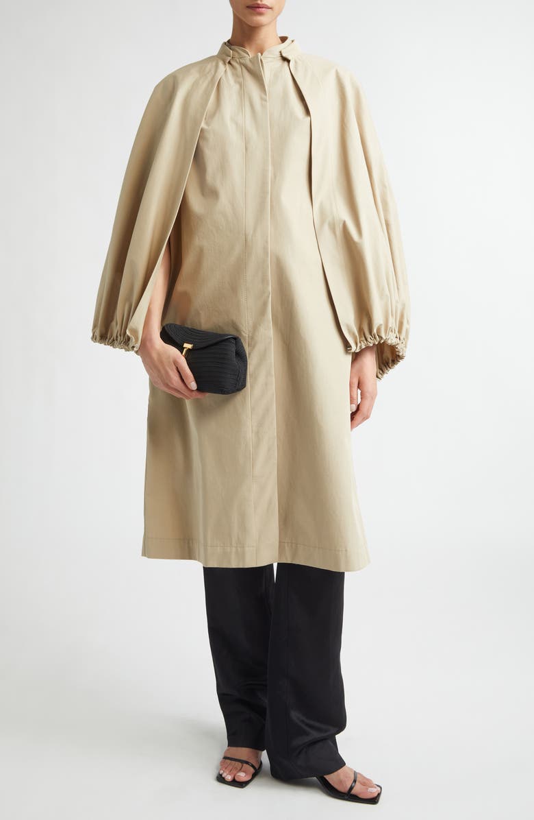 TOTEME Cotton Gabardine Coat with Removable Cape, Alternate, color, Beige