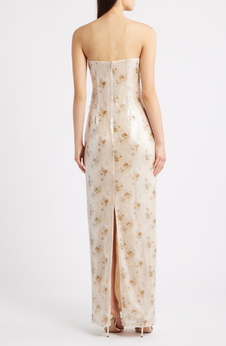 Lulus Afton Sequin Strapless Sheath Gown, Alternate, color, Champagne Multi