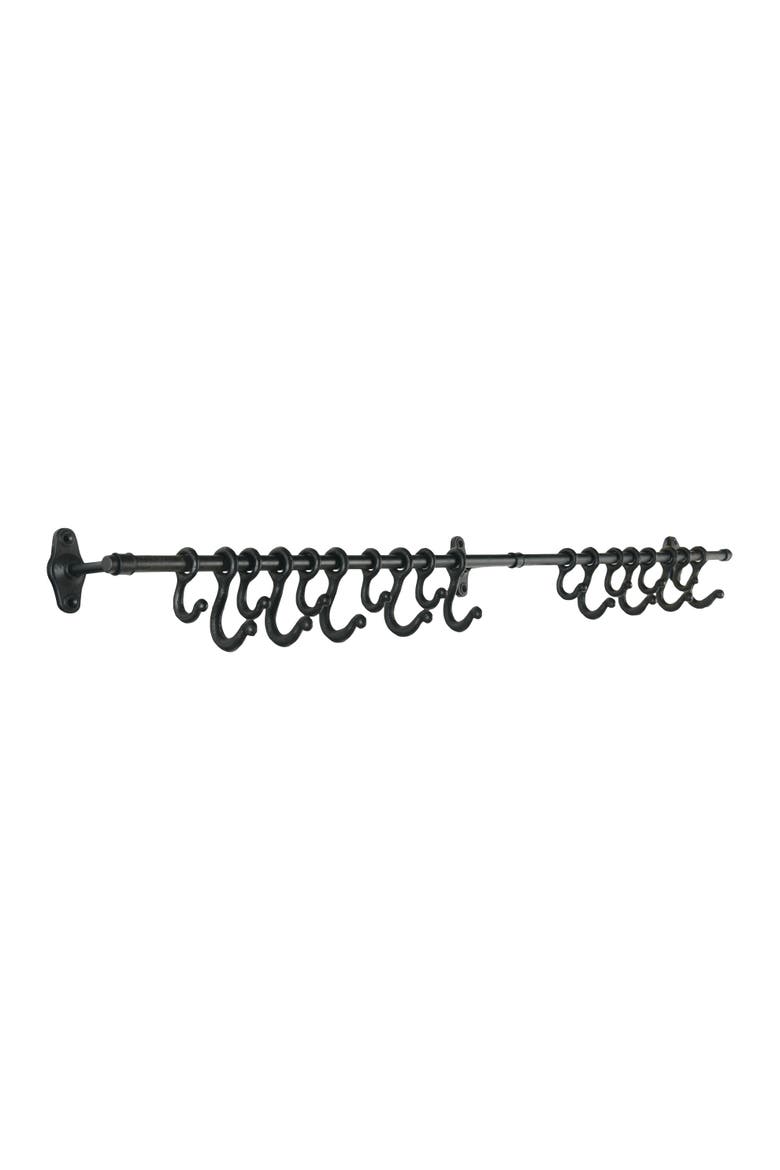Decorative Forged Metal Wall Rod with 18 Hooks, Alternate, color, Black
