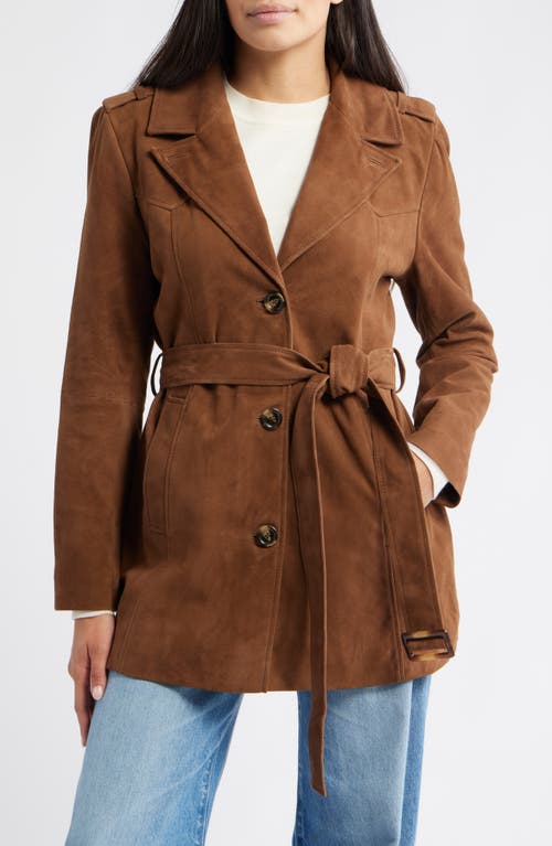 Bernardo Belted Suede Coat In Brown