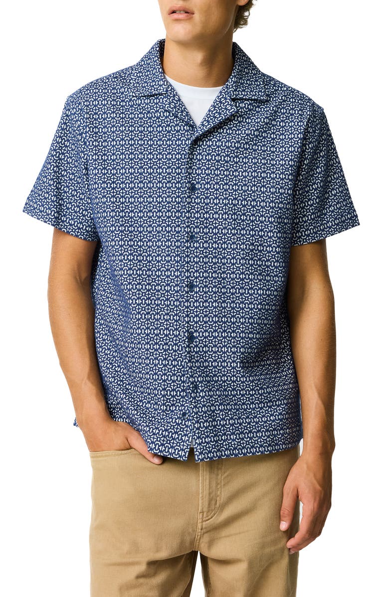 Rodd & Gunn Knightsbridge Geometric Embroidery Cotton Camp Shirt, Main, color, Indigo