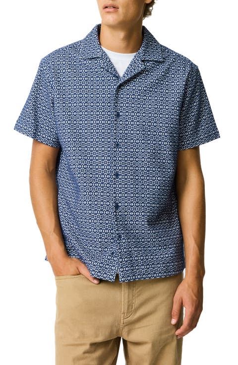 Knightsbridge Geometric Embroidery Cotton Camp Shirt