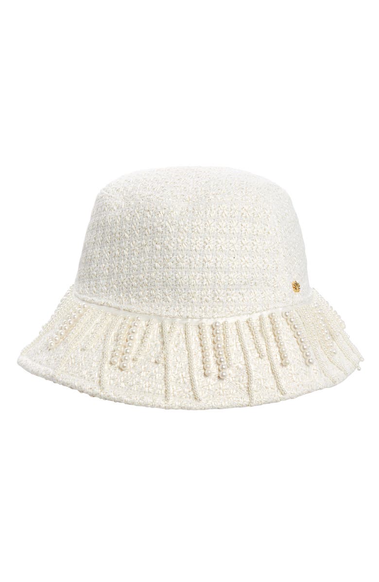 Lele Sadoughi Drippy Pearl Woven Bucket Hat, Main, color, Ivory