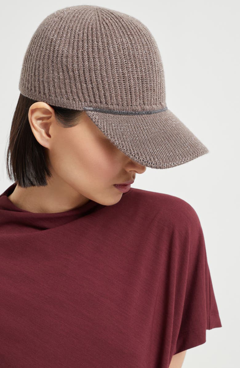 Brunello Cucinelli Sparkling baseball cap with monili, Alternate, color, Coffee