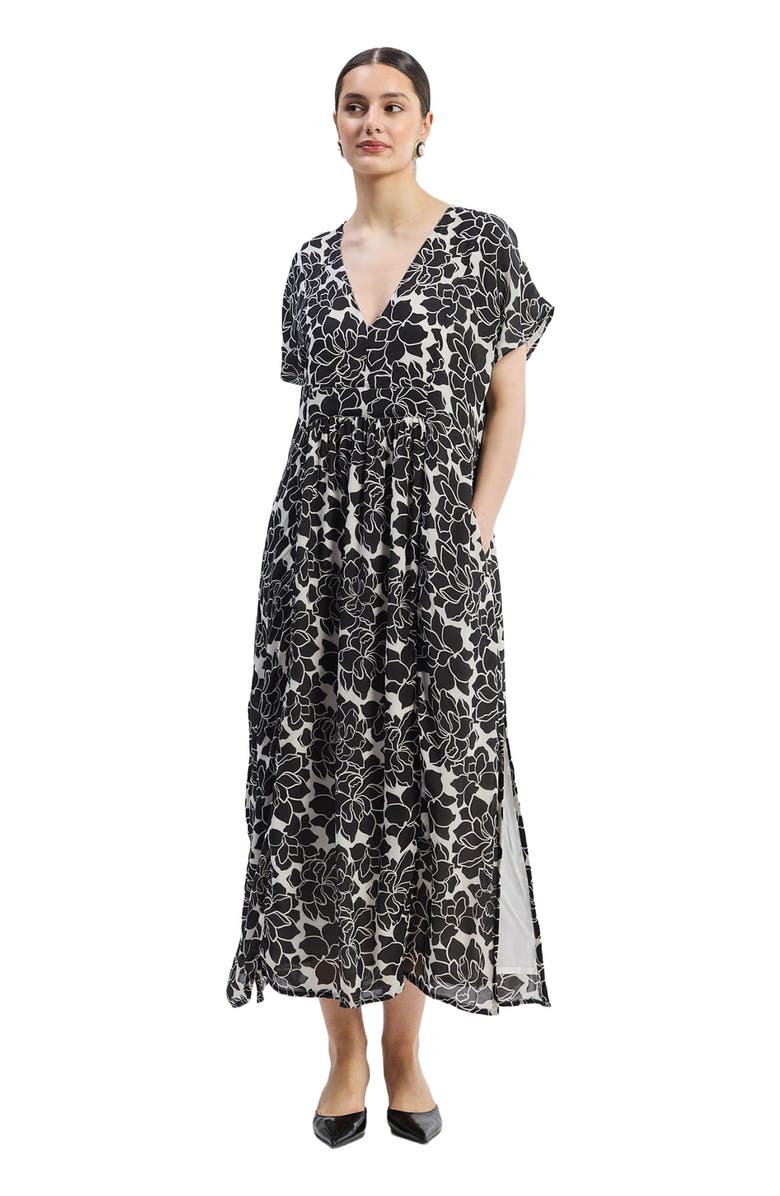 Reistor Deep V-neck Maxi Dress with Front Gathers in Black Florals, Alternate, color, Midnight Bloom