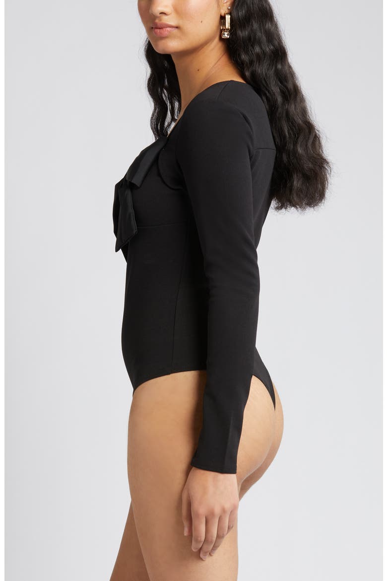 Dolly Tie Neck Bodysuit, Alternate, color, BLACK