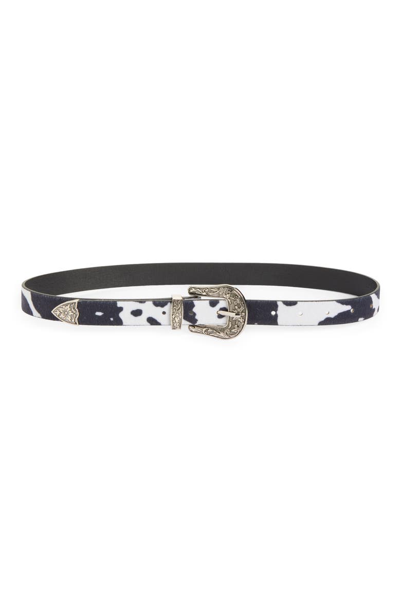 Cow Print Buckle Belt, Main, color, BLACK- WHITE