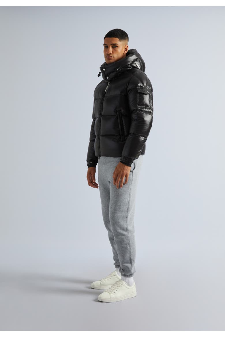 Hooded Puffer Jacket, Alternate, color, Black/Glacial Blue
