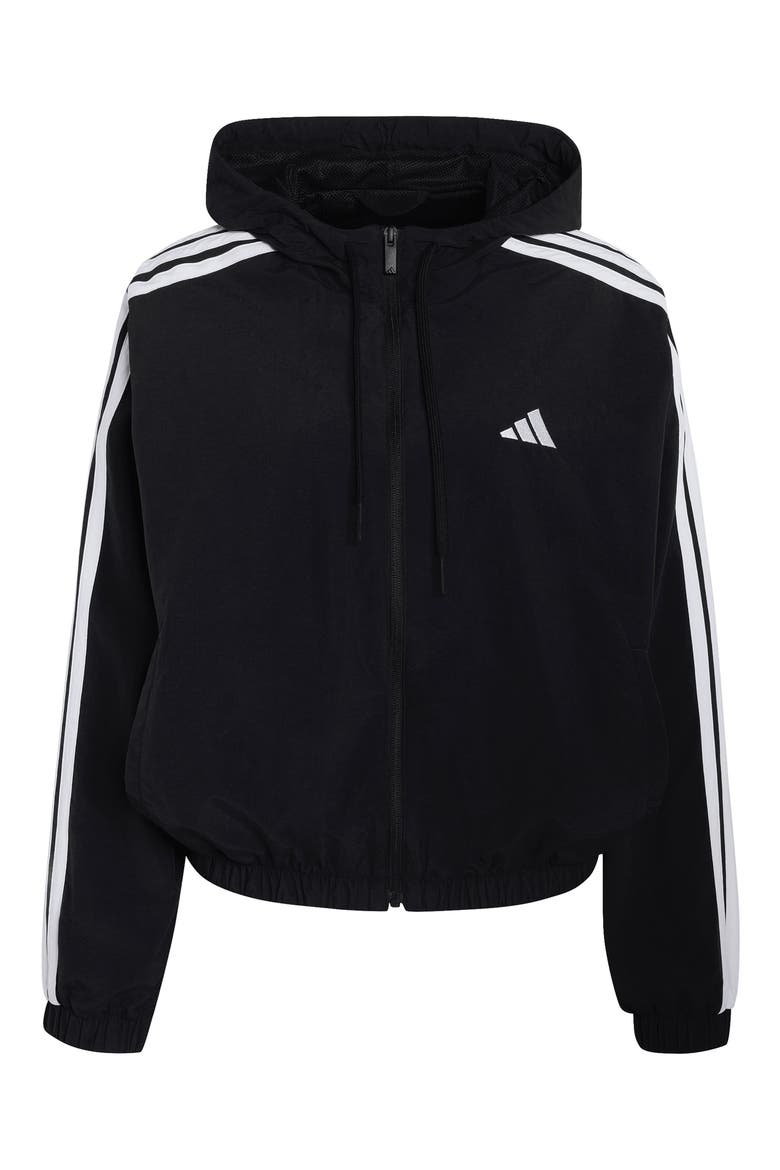 Essentials 3-Stripes Woven Windbreaker, Alternate, color, BLACK/WHITE