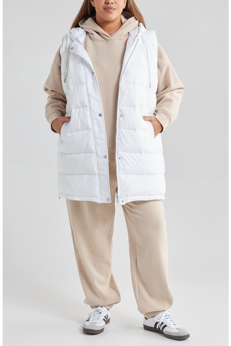 Women's Long Hooded Puffer Vest, Alternate, color, WHITE