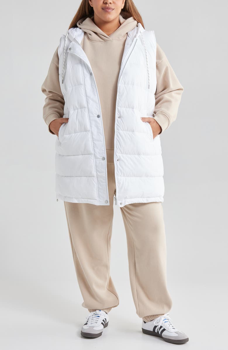 Zella Women's Long Hooded Puffer Vest, Alternate, color, White