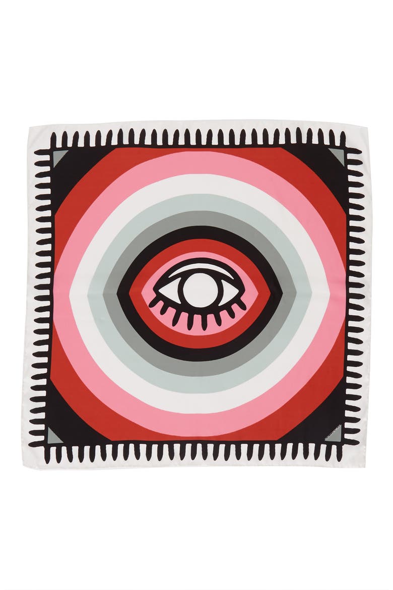Evil Eye Square Silk Scarf, Alternate, color, WHITE MULTI