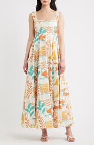 FLYING TOMATO Print Rickrack Sleeveless Maxi Dress