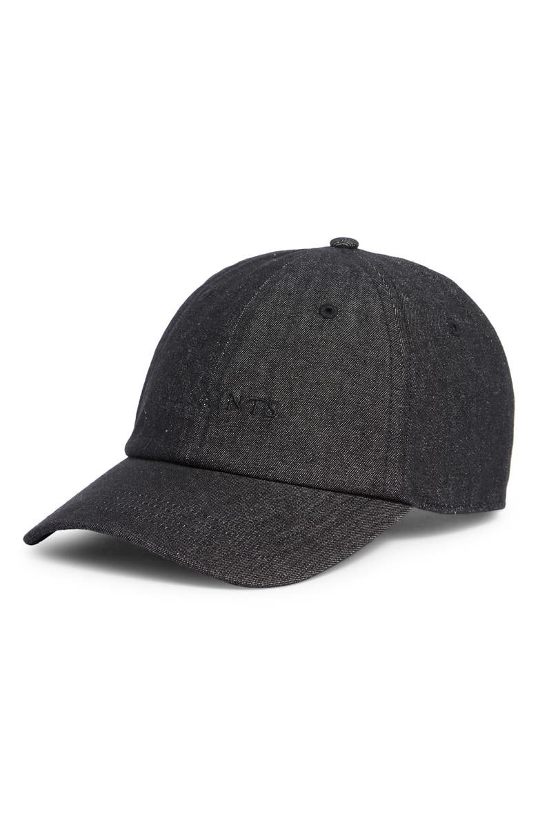 AllSaints Denim Baseball Cap, Main, color, Black