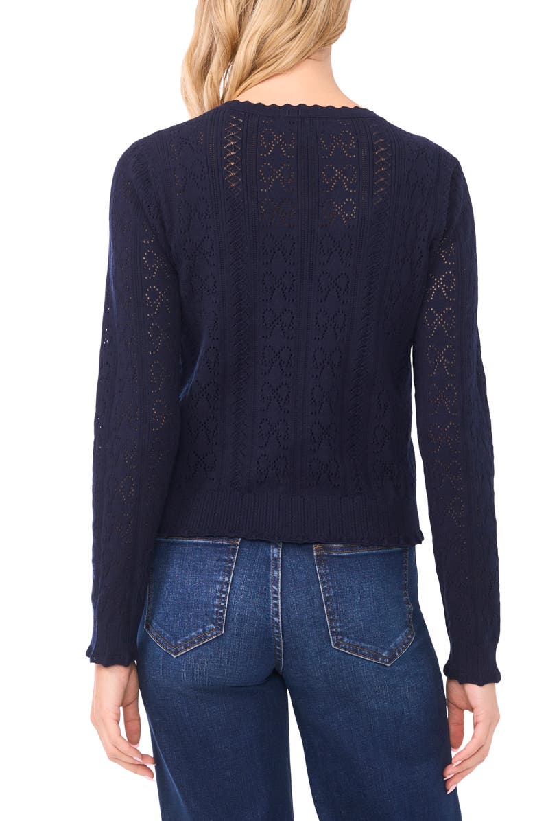 CeCe Pointelle Stitch Bow Cotton Cardigan, Alternate, color, Classic Navy