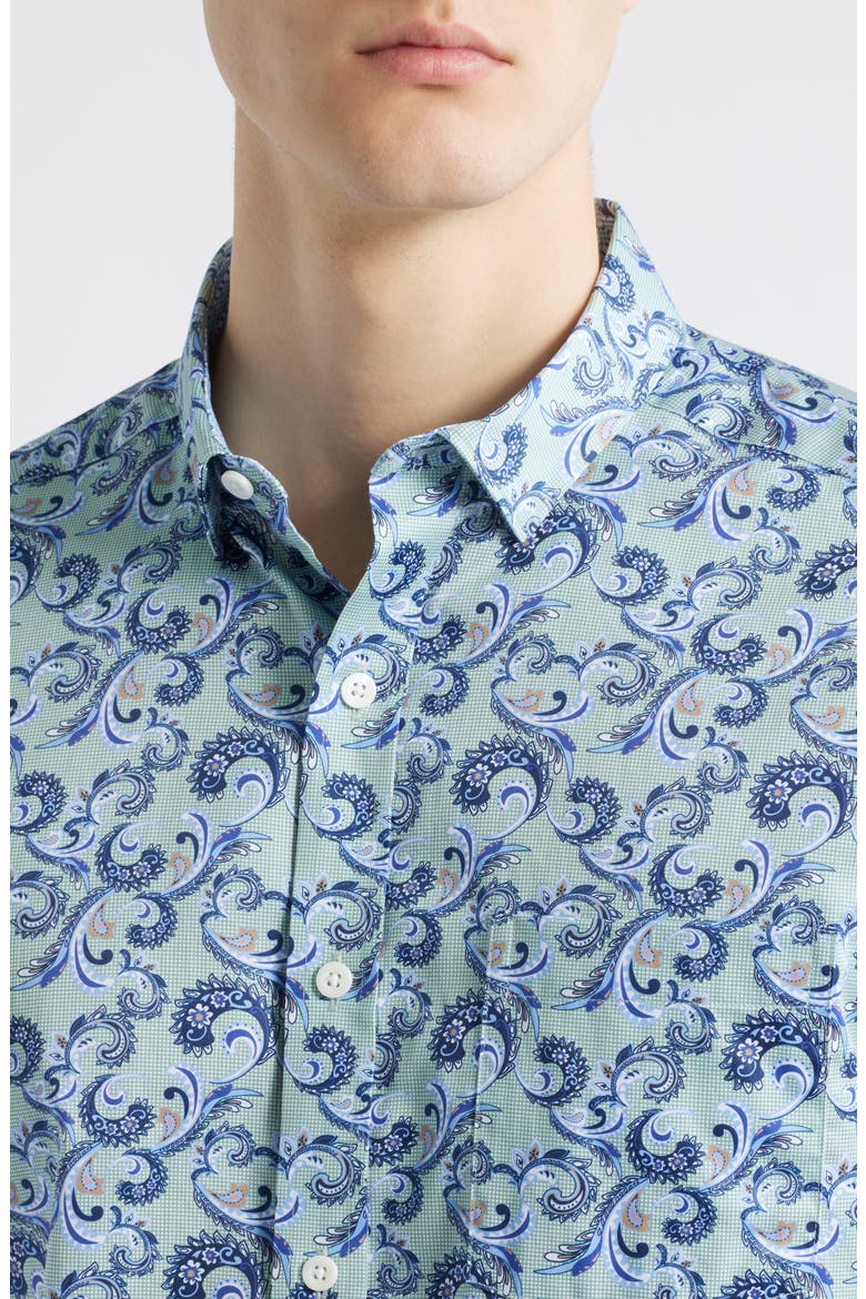 Check Paisley Button-Up Shirt, Alternate, color, SAGE/NAVY
